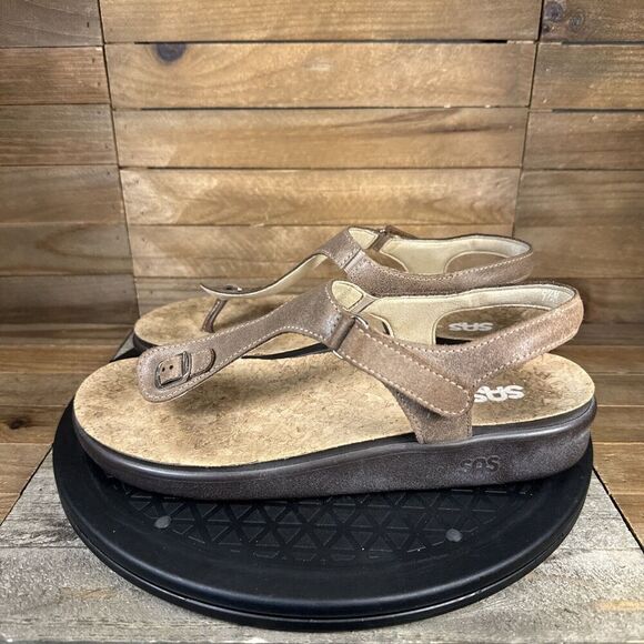SAS Womens Size 9.5 M Marina Thong Hook & Loop Brown Casual Sandals Strappy - Picture 3 of 10